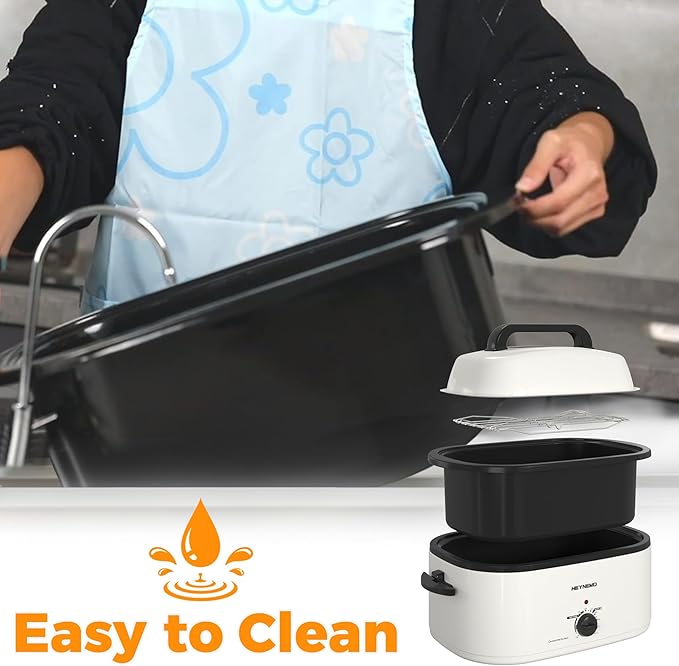 24 Quart Electric Roaster Oven with Visible & Self-Basting Lid, Large Turkey Roaster with Defrost Warm Function, Adjustable Temperature, Removable Pan Rack, Stainless Steel