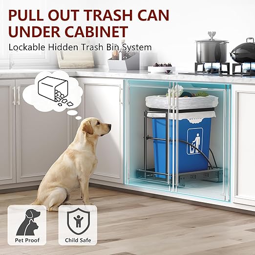ANASTA Under Sink Trash Can Pull Out Trash Hidden for 30-50 Qt 7-13 Gallon Garbage Can Under 13" Wx19 Dx17 H Cabinet, Black Pull Out Kit with Full Extension Slide for Kitchen and Bathroom, No Bin