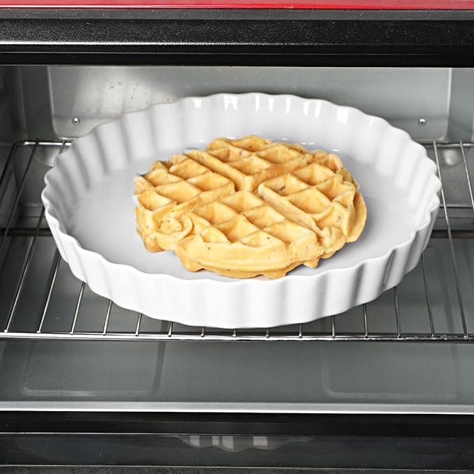ONTUBE Pie Pans 11 Inches Ceramic Quiche Pans, Round Pie Tins for Baking,Oven Saf (White, 11" x 1 Pieces)