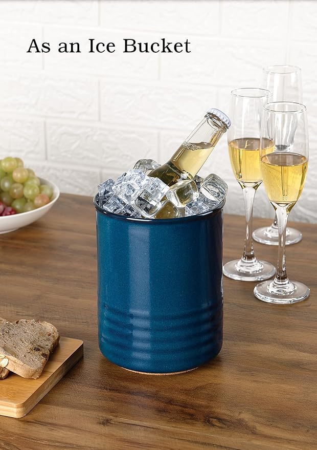 Utensil Holder, 6.7" Ceramic Kitchen Utensil Crock for Countertop Cooking, Modern Utensil Caddy Jar Organizer for Farmhouse Kitchen Counter Décor, Flambe Blue