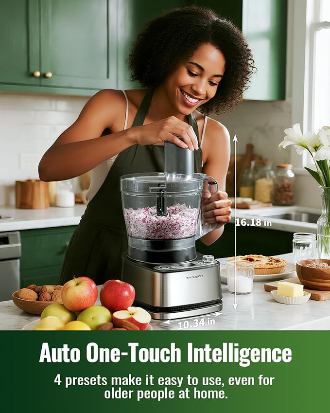 Food Processor, 4 Programs & Pulse,1000W Max Power,12 Cups Total Volume for Slicing, Mincing, Dicing, Shredding, Puree, Dough and Vegetable Chopper Clean Bowl Scraper, Stainless Steel