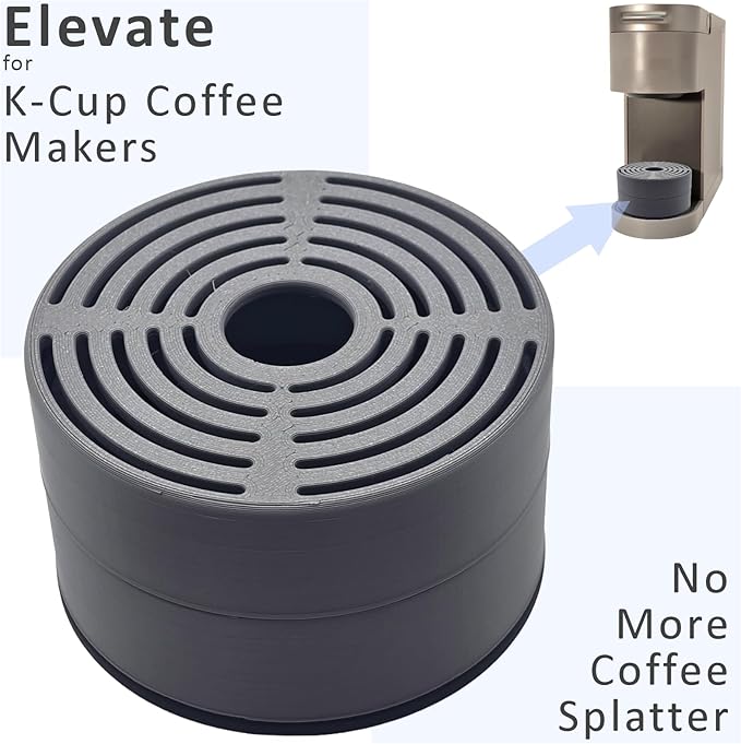 Elevate Anti-Splash Cup Riser Accessory for most Keurig K-cup, Cuisinart Single Serve, and other Coffee Makers, Adjustable for Cup Size and Drip Tray Type (Dark Gray with Black Base)
