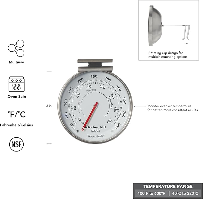 KitchenAid KQ909 Dual Platform Digital Kitchen and Food Scale, 11 Pound Capacity and Precision 16oz Capacity, Black with Stainless Steel & KQ903 3-in Analog Dial Oven/Appliance Thermometer