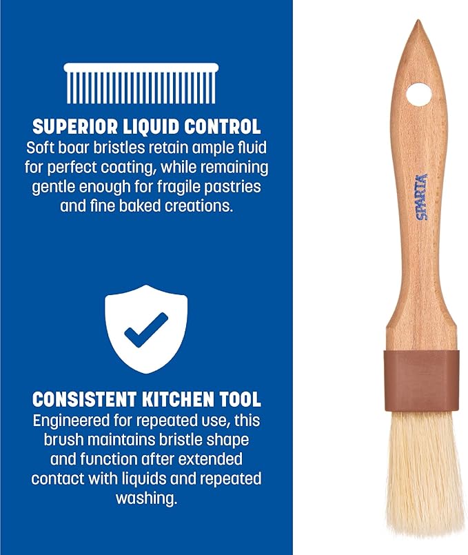 SPARTA Chef Series Basting Brush, Flat Boar Bristle Pastry Brush for Cooking and Baking, 1" Wide, 1 Count