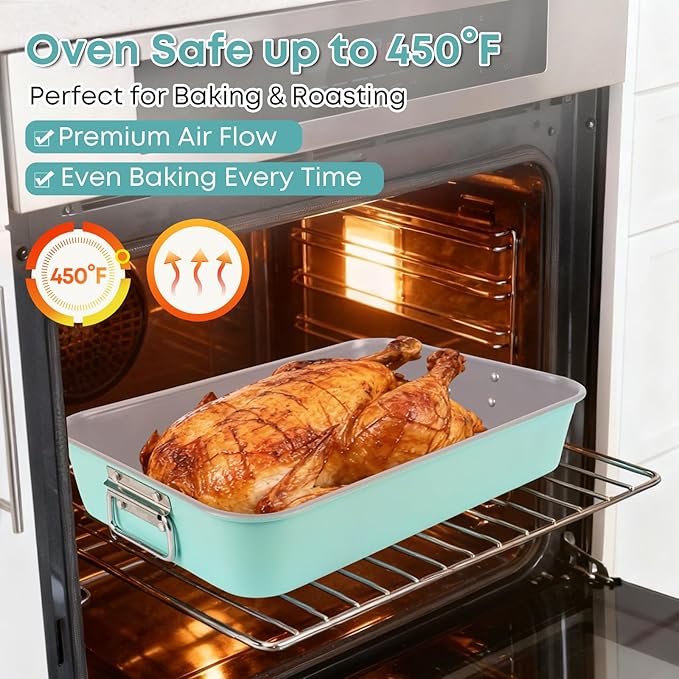 21-pieces Stackable Nonstick Bakeware Set, PTFE/PFOA/PFOS Free Baking Pans Set with Silicone Cup, Oven Mitt, Complete Kitchen Baking Kit for Cake & Loaf, Cookies, Cupcakes
