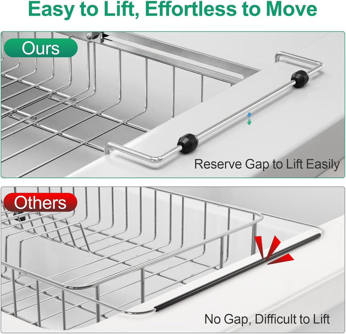 GSlife Expandable in Sink Dish Drying Rack - Stainless Steel Capacity Adjustable Over The Sink Dish Rack, Dish Drainer for Kitchen Sink Counter with Utensil Holder, 13.4"-20.5" L x 12.8" W, Silver