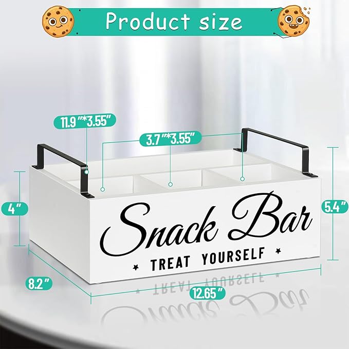 Snack Organizer for Countertop, Wood Pantry Storage Bins with Handles, Snack Bar Organizer for Pantry Shelf, Kitchen, 4 Compartment Food Container Snack Box, Pantry Organizer for Snacks, Chips