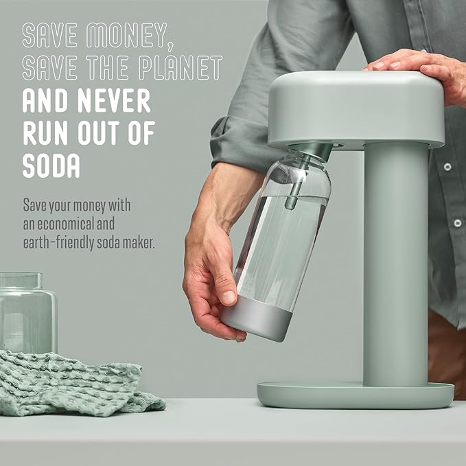 Mysoda Ruby 2 Carbonated Water Maker - Silent and Long-Lasting Aluminium Soda Maker with 1L Water Bottle - Without CO2 Cylinder - Pigeon