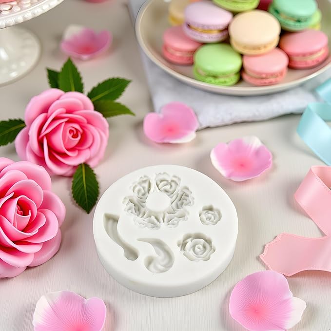White Dessert Mold Food Grade Mini Rose Flower Teapot Mold Fondant Gum Paste Pastry Baking Molds