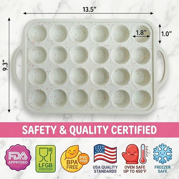 1-Pack - Silicone Mini Muffin Pan – 24-Cup, Nonstick Silicone Muffin Pans for Baking with Metal-Reinforced Handles, – BPA-Free Muffin Tin Tray for Mini Cupcakes & Snacks – Dishwasher Safe, Cream