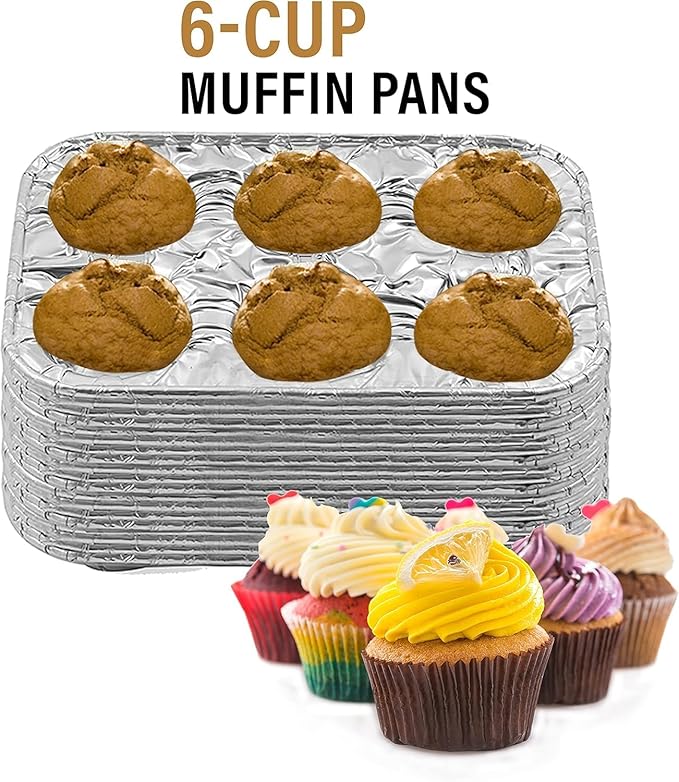PARTY BARGAINS 6-Cup Aluminum Muffin Pans - 20 Pack, Standard Size Cupcake Pans, Disposable Muffin Tin for Baking (Max 240°C)