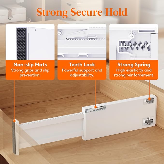 Lifewit 10 Pack 4" High Drawer Dividers 28-43.5cm/11-17" Adjustable Drawer Organizer for Clothes/Utensils, Expandable Drawer Separator in Dresser/Kitchen/Bedroom/Office Organization & Storage White