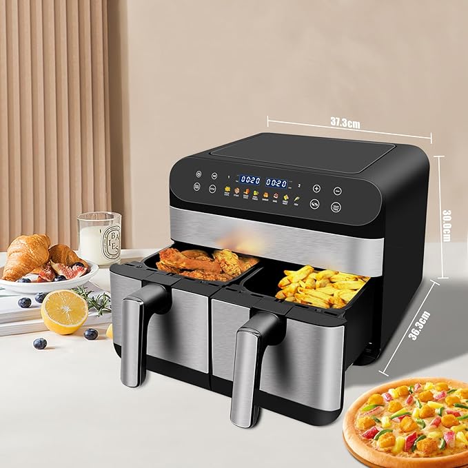 9.5 Quart 8-in-1 DualZone 2-Basket Air Fryer with 2 Independent Frying Baskets, Match Cook & Smart Finish to Roast, Broil, Dehydrate & More for Quick, Easy Meals