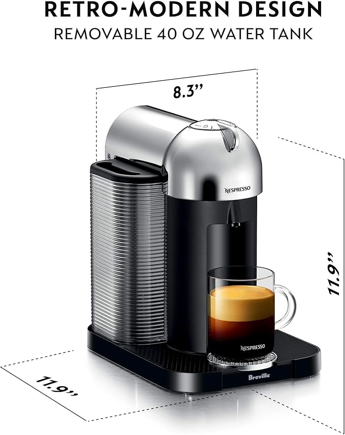 Nespresso Vertuo Coffee and Espresso Maker by Breville Aeroccino, Chrome