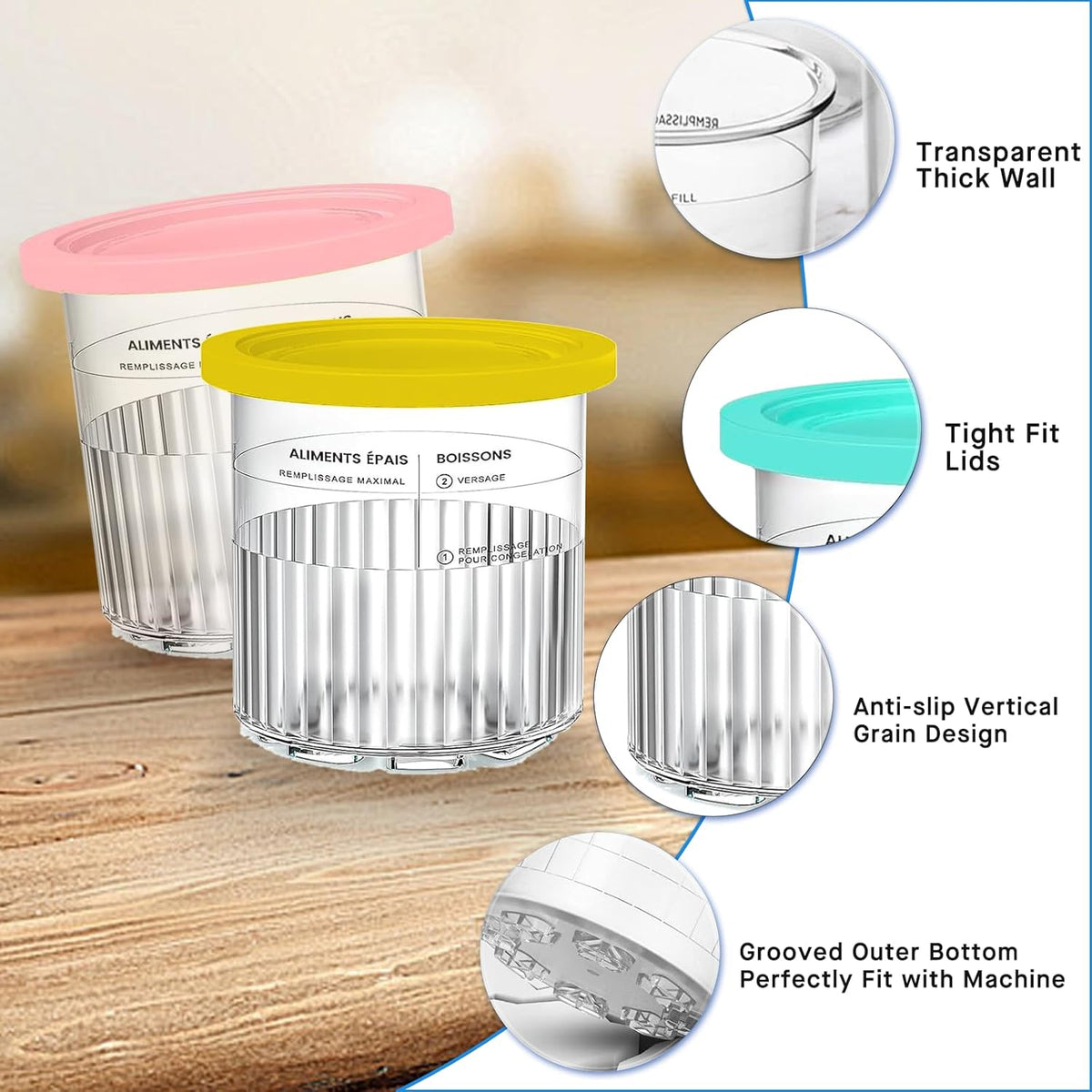 For Ninja Creami Deluxe NC500 NC501 Series Ice Cream Makers, BPA-Free & Dishwasher Safe, 24oz Pints with Lids 2 Pack, Replacement Creami Deluxe Pint Containers(Yellow&Pink)