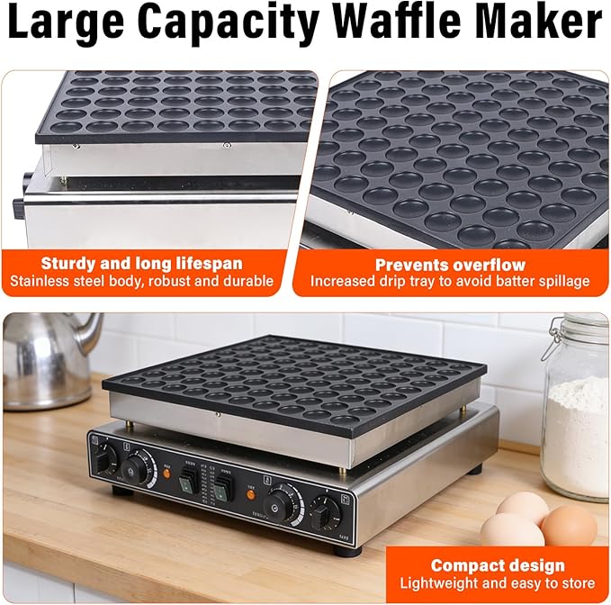 100PCS Mini Dutch Pancake Baker, Electric Waffle Maker Machine Nonstick, Poffertjes Maker Dorayaki Baker 1.8 Inches for Home and Restaurants, 110V, 3400W