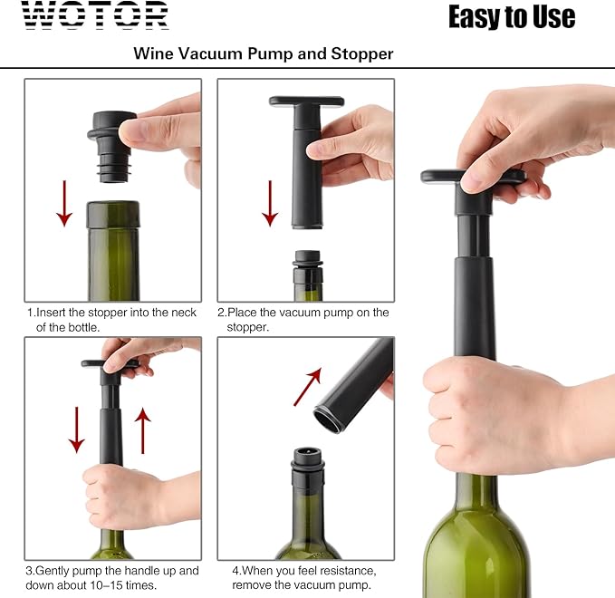 WOTOR Wine Saver Vacuum Pump with 20 Stoppers, Reusable Bottle Sealer Keeps Wine Fresh