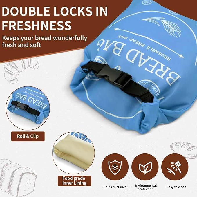 2 Pack Beeswax Bread Bags for Homemade, Reusable Bread Bag for Sourdough, XL-Reusable Waxed Linen Food Storage Bag to Keep Sourdough Fresh, Freezer-Safe, Eco-Friendly (Blue&Grey)