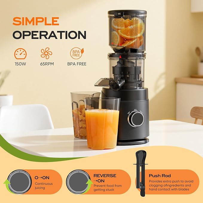 Juicer Machines, Cold Press Juicer Professional for Maximum Nutrients & High Yield, Ultra-Quiet Motor Efficient with Leafy Greens to Hard Vegetables, Easy to Clean Design, Black