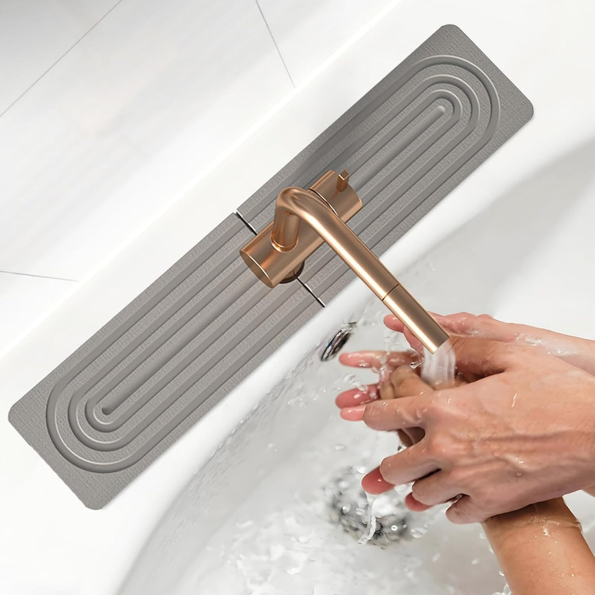 Faucet Mat for Kitchen Sink, Diatomite Super Absorbent Fast Drying Stone Sink Tray for Bathroom Kitchen Sink Splash Guard(Square Grey,15.7x3.9in)