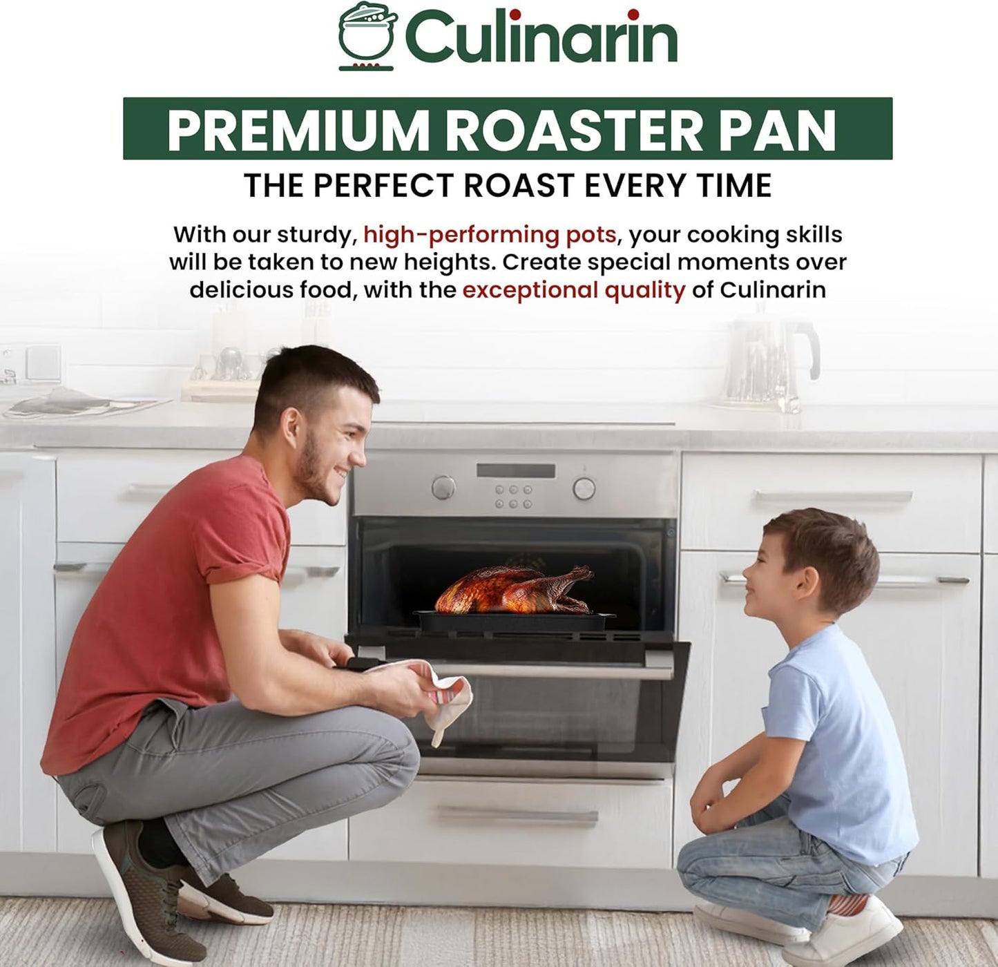Large Roasting Pan With Rack 12” X 16” - Non Stick Large Roaster Pan and Flat Rack With Foldable Handles - Roasting Pans for Ovens to Elevate Food for Even Heating - Dishwasher Safe Turkey Roast Pot
