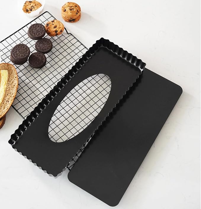 Tosnail 2 Pack 14" x 5.75" Non-Stick Quiche Pan Tart Pan with Removeable Bottom Rectangular Pie Baking Pan