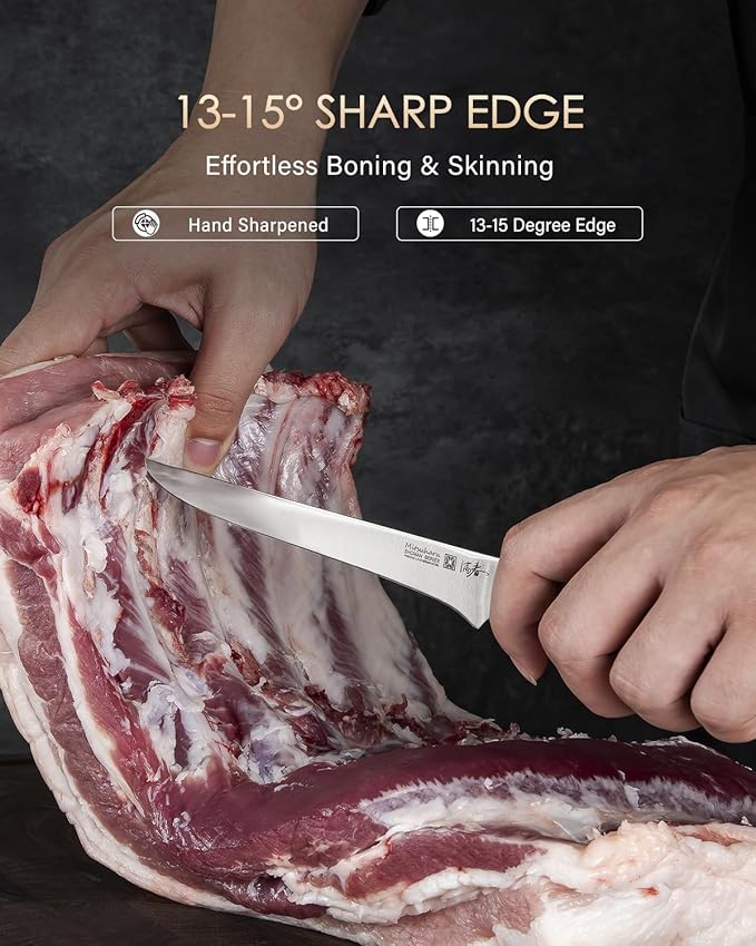 Mitsuharu 6" Fillet Knife for Meat Cutting, SHOMAN Series Sharp Boning Knife with Olive Wood Handle, German Steel Fillet Knife, Super Sharp for Lamb Pork Shoulder Fish
