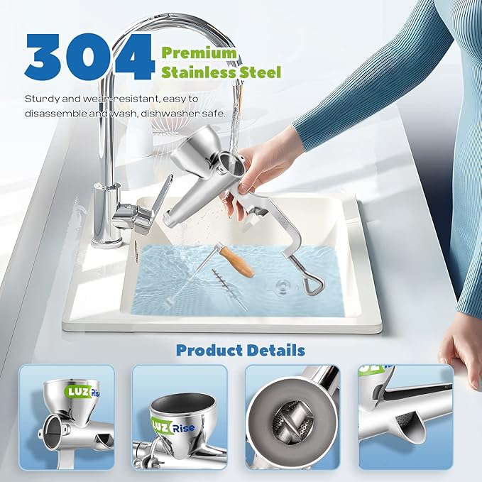 Manual Wheatgrass Juicer Portable Crank Wheatgrass Extractor Hand Fruit& Vegetables Squeezer 304 Stainless Steel for Juicing Celery, Kale, Spinach, Parsley, Pomegranate, Apple, Grape