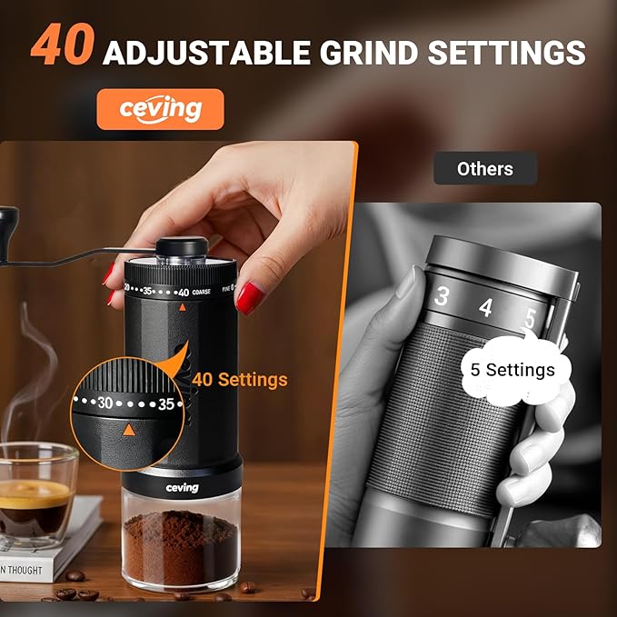 World's First 60g Large Capacity Manual Coffee Grinder, Portable Hand Coffee Bean Mill with 40 Adjustable Settings, Ceramic Conical Burr Grinder for Espresso, Pour Over, Camping, Travel, Gift, etc