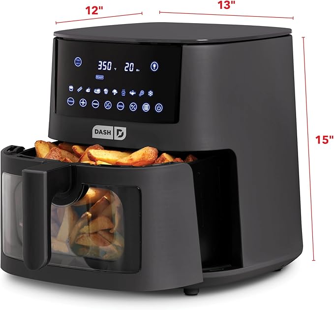 Dash Clear View Digital Air Fryer - Has AirCrisp® Technology - For Family-Sized Meals - Digital Touchscreen & Extra-Large Crisper Drawer - 7 Quarts - Forged Iron