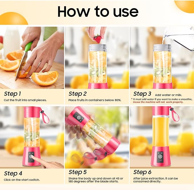 Cordless Portable Personal Size Blender - Mini Blender Make Smoothies and Shakes, 380Ml BPA Free Travel Cup, Powerful Blending Suit in Office/Home/Gym, Mother's Day
