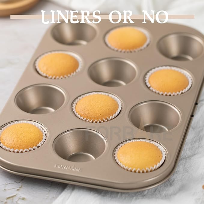 2-Pack Mini Muffin Pan — 12-Cup Non-Stick Golden Carbon Steel Mini Cupcake Baking Tray for Even Baking & Easy Release