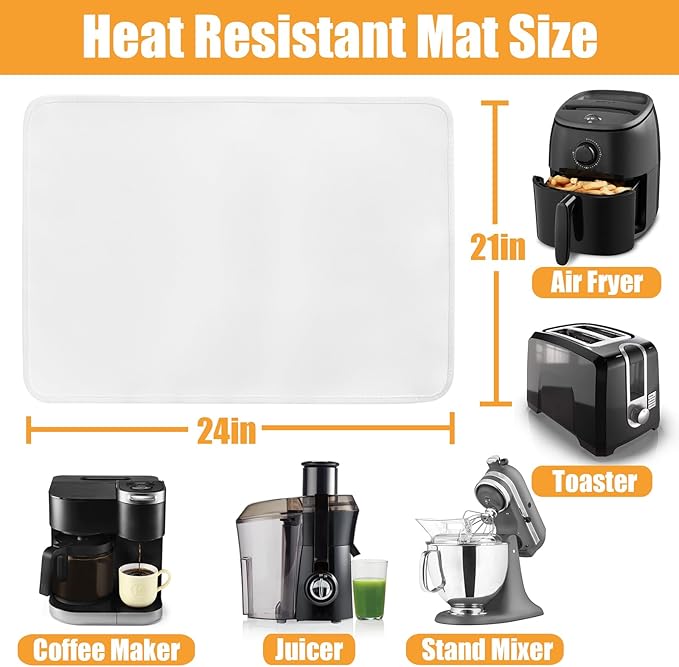 Heat Proof Mat 21x24in, Wide Hot Pads for Counter Top Heat Protection, Under Oven and Air Fryer Mat, Appliance Protector