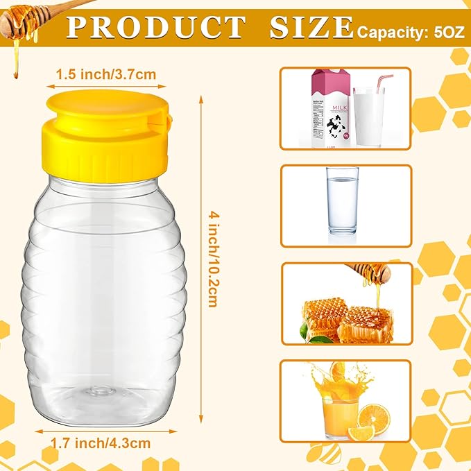 Hoolerry 32 Pieces 5 oz Clear Plastic Honey Bottles Squeeze Honey Containers Jars Empty Refillable Honey Holder with Leak Proof Flip Lid for Storing and Dispensing Food Syrup Sauce