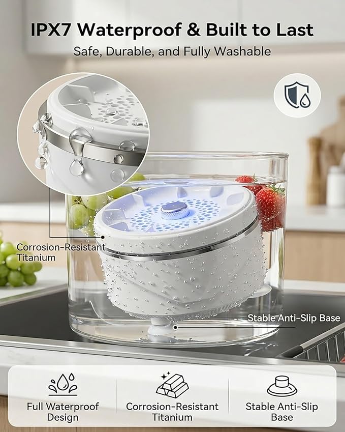 Ultrasonic Fruit and Vegetable Produce Cleaner Device Washing Machine Portable Wireless Waterproof Veggies Wash Cleaning Purifier with Titanium Electrolysis Purification for Home Kitchen(3PCS)