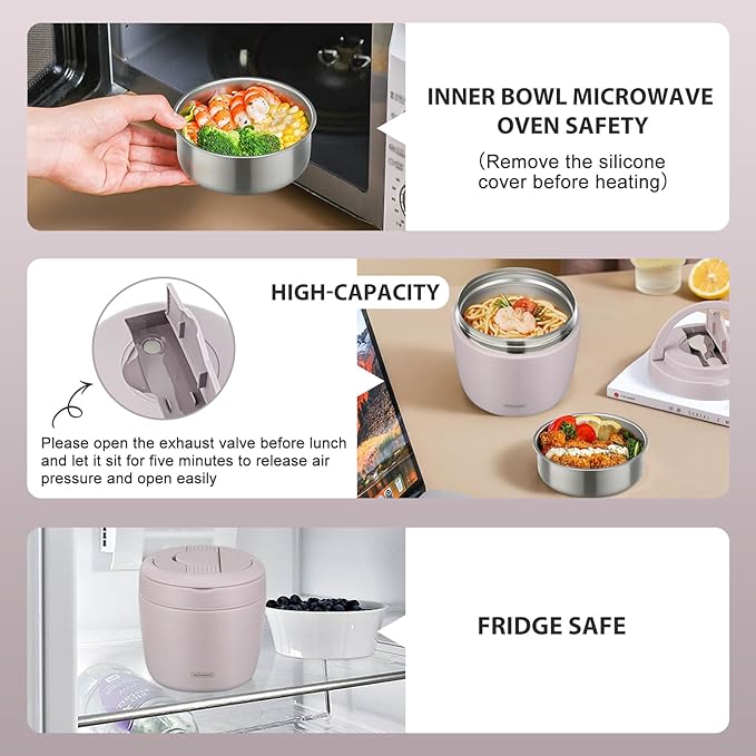 wiwens Thermo Food Jar for Hot Food Adults 32OZ Soup Thermo Lunch Containers Wide Mouth Vacuum Insulated Stainless Steel Leakproof Bento Box with Spoon (Purple)