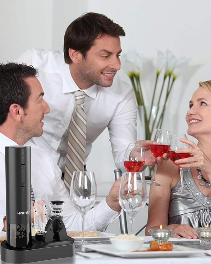 Electric Wine Opener Gift Set - Premium Wine Accessories with Wine Aerator, Vacuum Stopper, Foil Cutter and Gift Box - Ideal Valentines Gift for Wine Lovers and Special Celebrations
