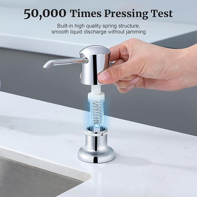 Soap Dispenser for Kitchen Sink Chrome Upgrade Built-in and Refill-from-Top Design with Liquid Hand & Dish Soap Bottle