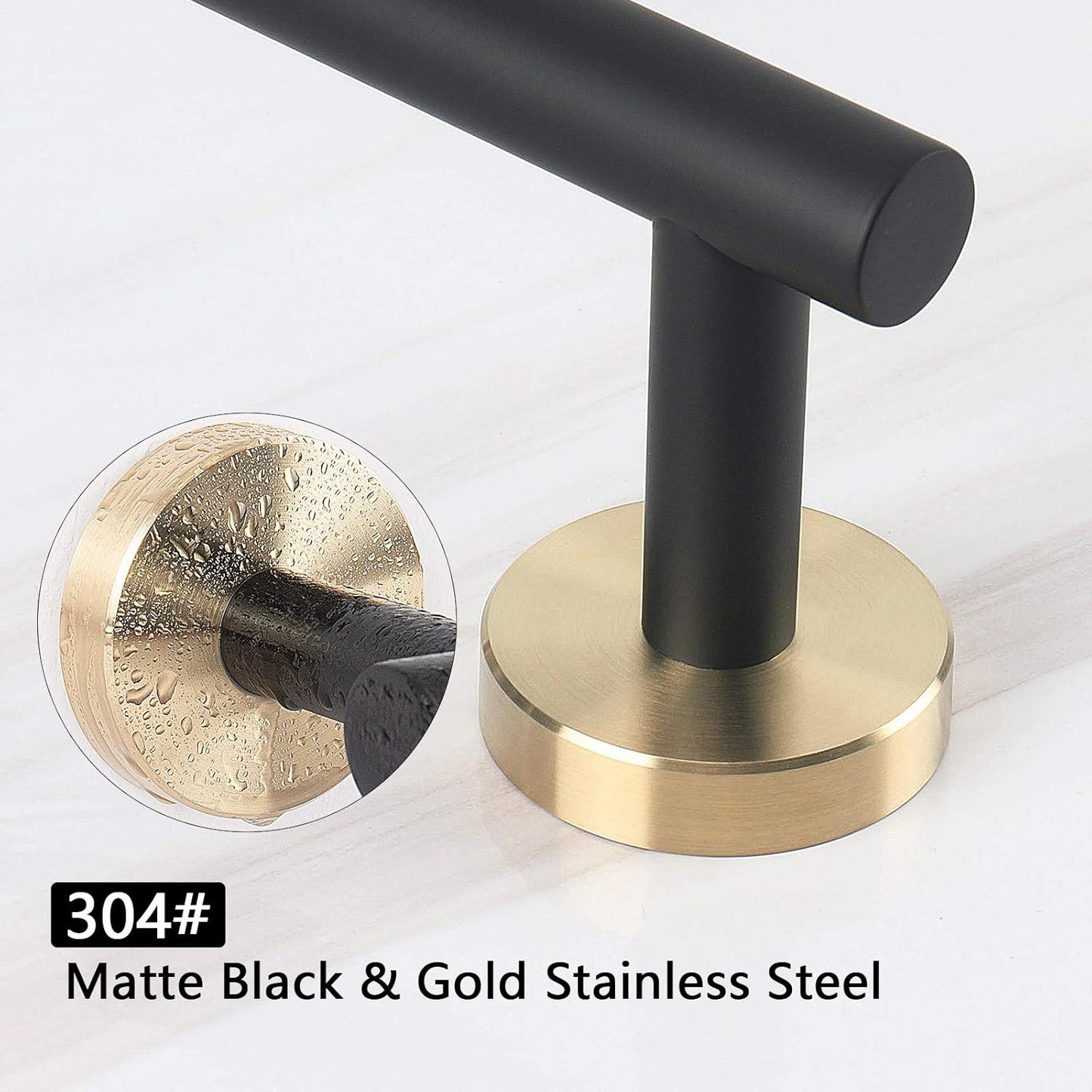 NearMoon Bath Towel Bar, Bath Accessories Thicken Stainless Steel Shower Towel Rack for Bathroom, Towel Holder Wall Mounted (1 Pack, Matte Black & Gold, 24 Inch)