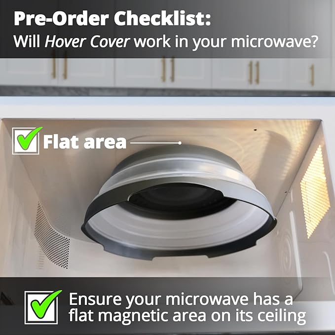 HOVER COVER 2 PACK Magnetic Microwave Splatter Cover with High Power, Strongest Magnetic Grip, Collapsible 12-Inch BPA-Free Food Lid, Vented Plate Guard, Dishwasher Safe, Space-Saving Storage - Gray