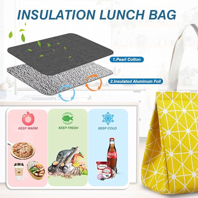 iknoe Insulated Lunch Bag for Women & Adults, 9L Foldable Wide-Open Cooler Bag with Pockets, Leakproof & Portable, for Picnic, Office, Beach(Yellow)