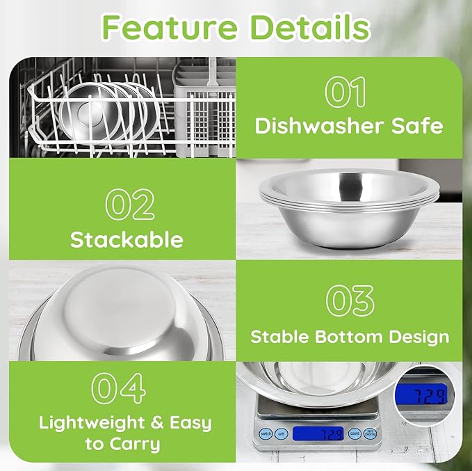 304(18/8) Stainless Steel Mixing Bowls for Kitchen, 8 Pack 6.3" 13.67 fl.oz Small Metal Mixing Bowls Set Stackable for Baking Serving Cooking Food Prep Storage Dishwasher Safe Lightweight