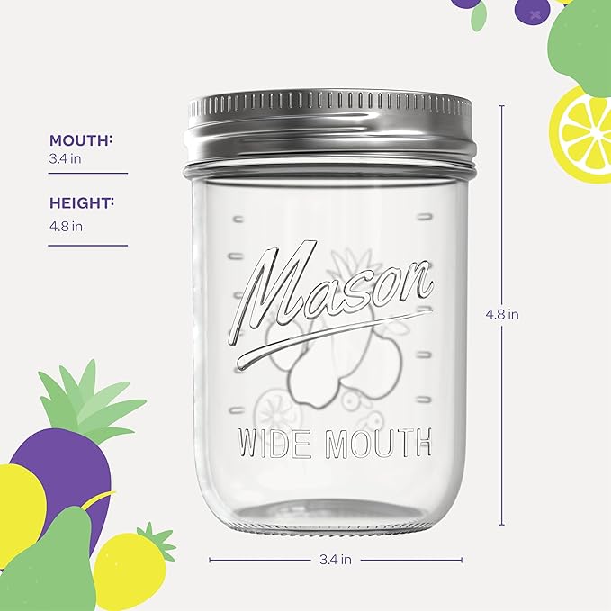 SEWANTA Wide Mouth Mason Jars 16 oz [18 Pack] With Mason Jar Lids and Bands, Mason Jars 16 oz - For Canning, Fermenting, Pickling - Jar Décor - Microwave/Dishwasher Safe.