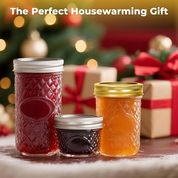 CycleMore 24 Pack Glass Mason Jars, Canning Jars With Bands & Lids, Ideal for Jam, Honey, Wedding/Shower Favors, Spice Jars & DIY - 4 OZ x 8, 8 OZ x 8, 12 OZ x 8 (4oz -8oz-12oz)