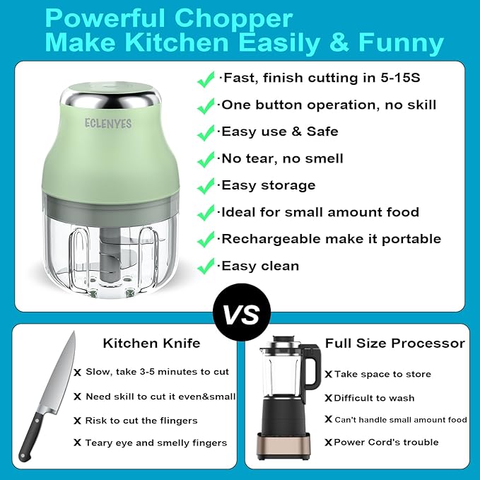 2Pcs 250ML Electric Garlic Chopper, Mini Portable Veggie Chopper, Garlic Grinder Masher Onion Chopper, Blender to Vegetable, Wireless Food Processor for Ginger, Chili, Fruit, Meat, etc