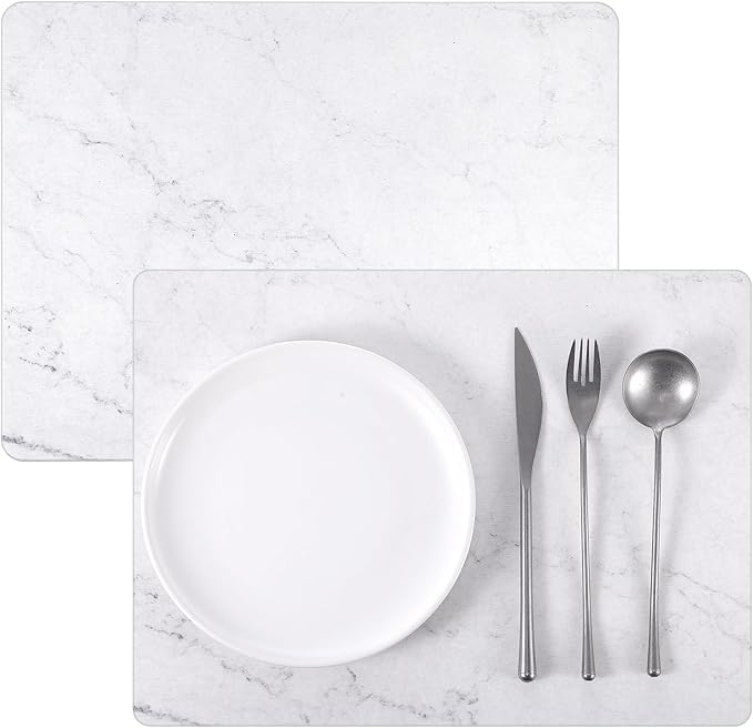 Drydiet 2 Pcs Large Dish Drying Coffee Mat for Kitchen Counter Diatomaceous Dish Dry Mat 11.8" x 18.9" Quick Drying Dry Mats for Coffee Machine Pads(White,Marble)