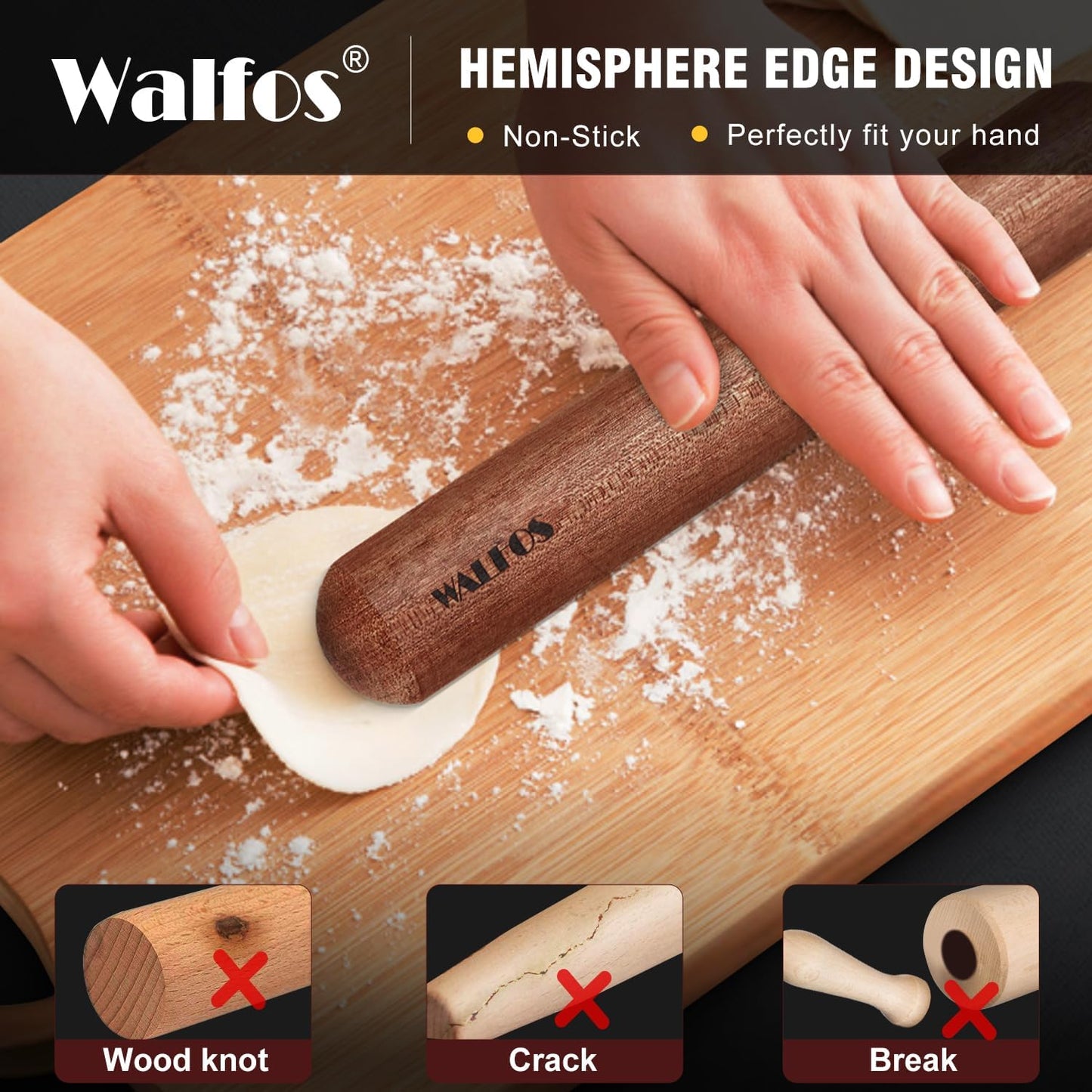 Walfos Mini Rolling Pin Set - Small Natural Wooden Rolling Pins (8inch) With Non-stick Silicone Fiber Baking Mat, Baking Dough Roller for Pizza, Pie, Pasta, Bread, Pastry