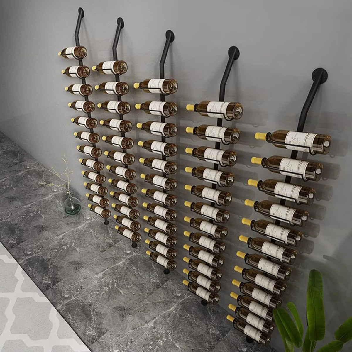 Wine Rack Wall Mounted, 72.8in High Metal Wine Bottle Holder for 12 Bottles, Kitchen Organization and Wine Storage for Commercial Restaurants Pantry Bar Wine Cellar (Black, Three rows-36 Bottles)
