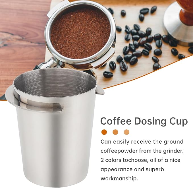 2Pcs 58mm Dosing Cup, Stainless Steel Espresso coffee Dosing Cup Espresso coffee Machine Accessories, Coffee Powder Feeder Part coffee Grinder Powder cup Compatible (2, Silver, 58mm)