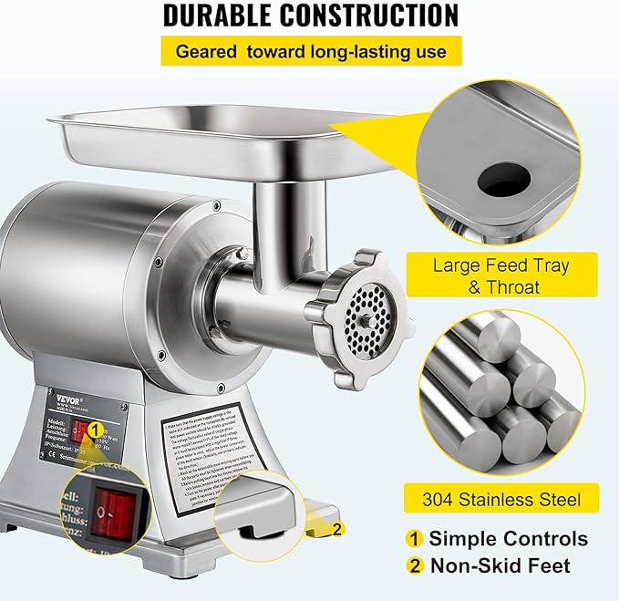 VEVOR Commercial Meat Grinder, 550LB/h 1100W Electric Meat Mincer, ETL Approved Heavy Duty Industrial Meat Mincer Machine